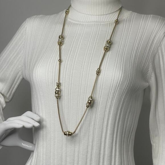 Chico's beaded necklace costume signed jewelry gold tone rhinestone beads trendy - Picture 11 of 13